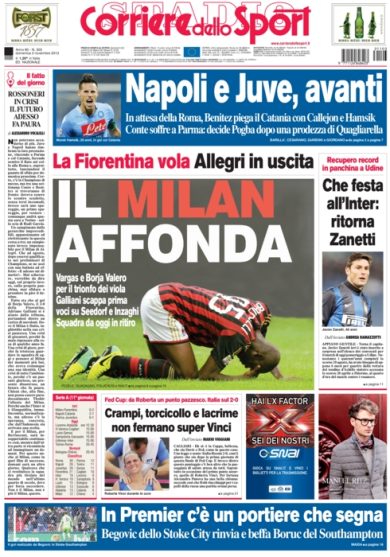RASSEGNA – La Fiorentina spacca il Milan