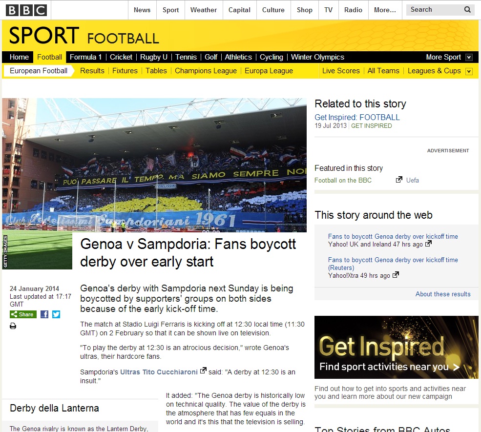 Derby di Genova, la protesta fa il giro del mondo Derby di Genova, la protesta fa il giro del mondo