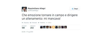 Tweet di Allegri: “Allenare mi mancava”