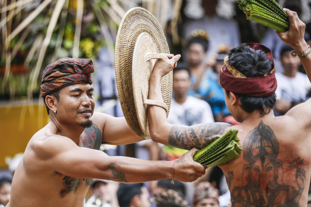 La lotta con foglie di pandano in Indonesia La lotta con foglie di pandano in Indonesia
