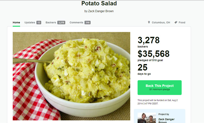 Chiede 10 dollari su Kickstarter per la sua insalata di patate, ne riceve 35mila