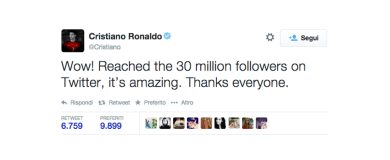 Per Cristiano Ronaldo 30 milioni di tifosi su Twitter
