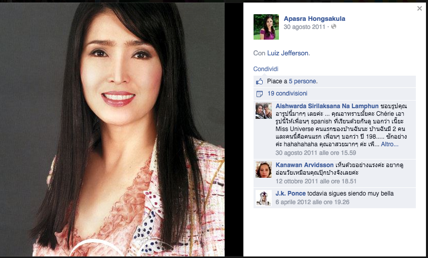 Apasra Hongsakula, la (ex) Miss Universo che non invecchia mai