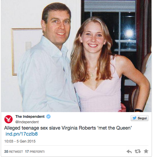 “Diecimila sterline per far sesso con il Principe Andrew”