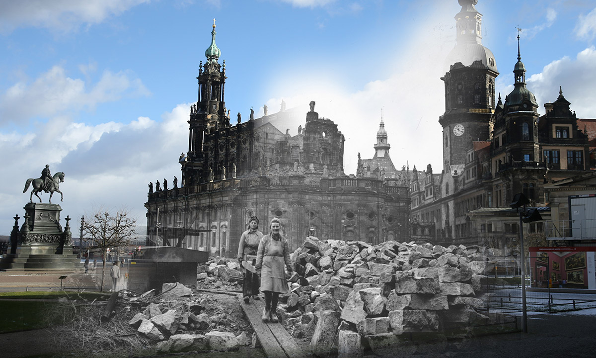Dresda dopo i bombardamenti e oggi Dresda dopo i bombardamenti e oggi