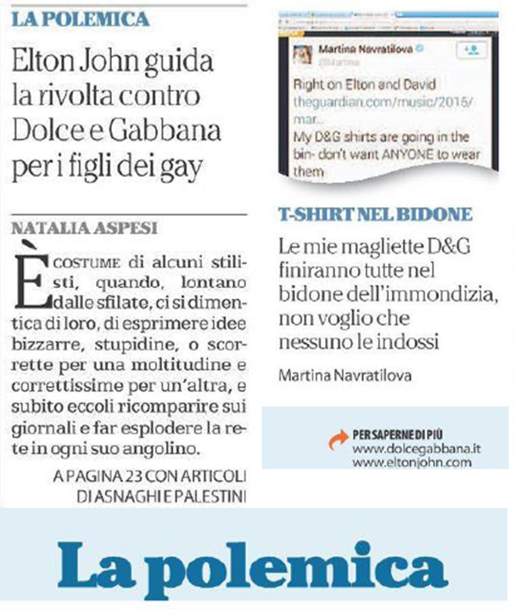 La stampa su Elton John – Dolce e Gabbana dopo l’intervista a Panorama