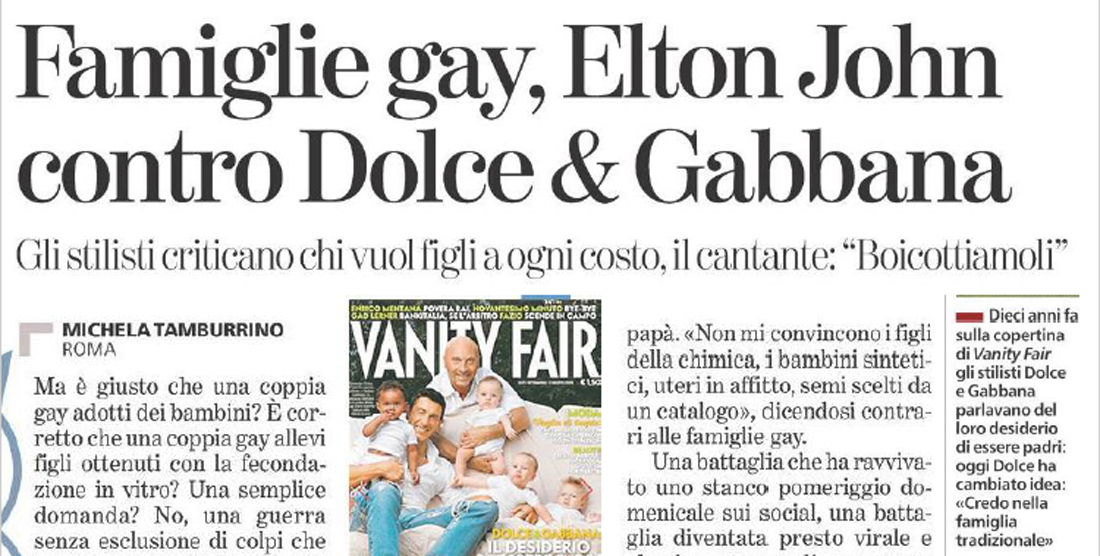 La stampa su Elton John – Dolce e Gabbana dopo l’intervista a Panorama