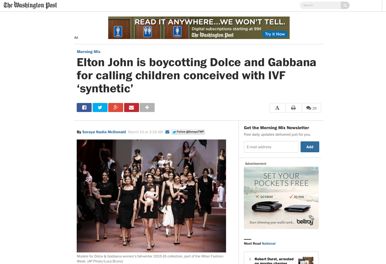 La stampa su Elton John – Dolce e Gabbana dopo l’intervista a Panorama