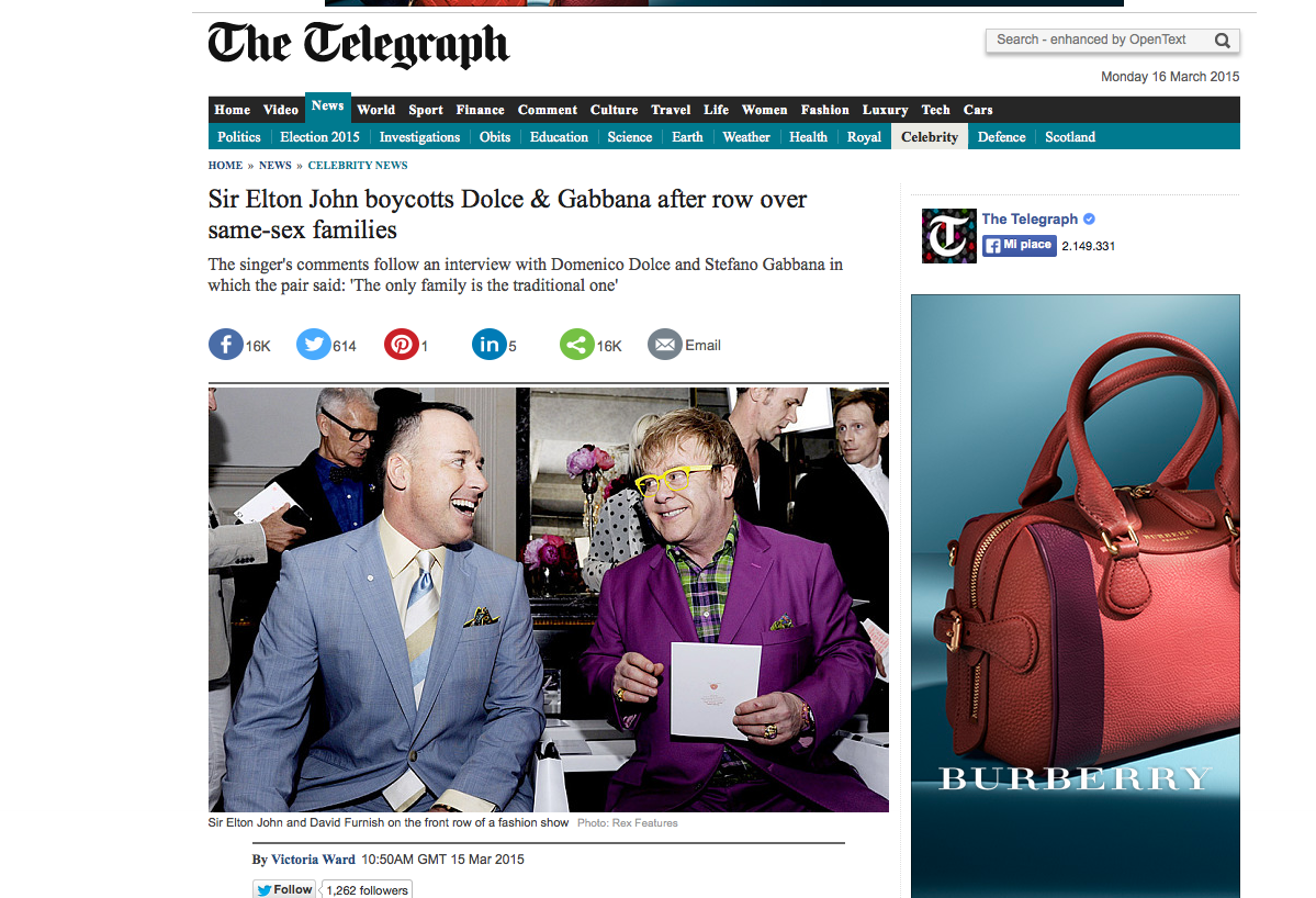 La stampa su Elton John – Dolce e Gabbana dopo l’intervista a Panorama