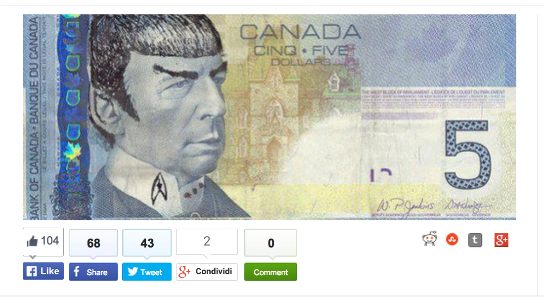 In Canada le banconote da 5 dollari diventano un “omaggio” al Dottor Spock In Canada le banconote da 5 dollari diventano un “omaggio” al Dottor Spock