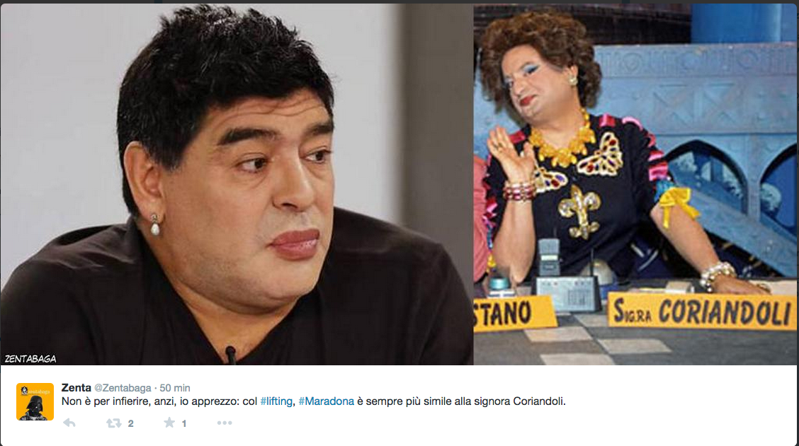 Maradona si fa il lifting e l’ironia corre su Twitter Maradona si fa il lifting e l’ironia corre su Twitter