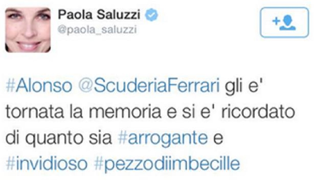 Paola Saluzzi sospesa da Sky per l’attacco ad Alonso