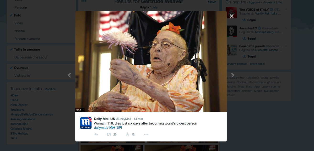 Gertrude Weaver, per 5 giorni la donna più anziana del mondo Gertrude Weaver, per 5 giorni la donna più anziana del mondo