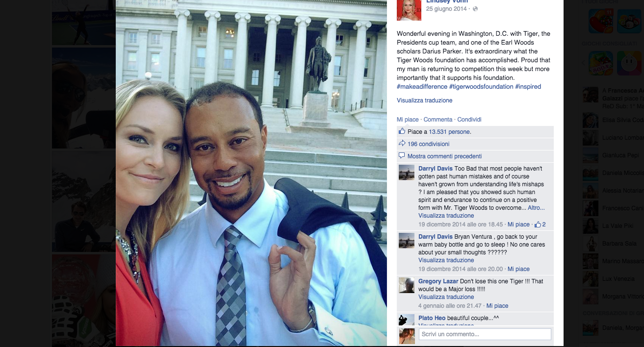 Lindsey Vonn e Tiger Woods si sono lasciati Lindsey Vonn e Tiger Woods si sono lasciati