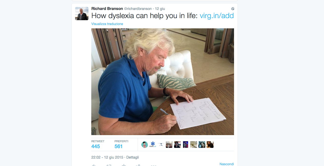 Richard Branson e la lettera alla bambina dislessica