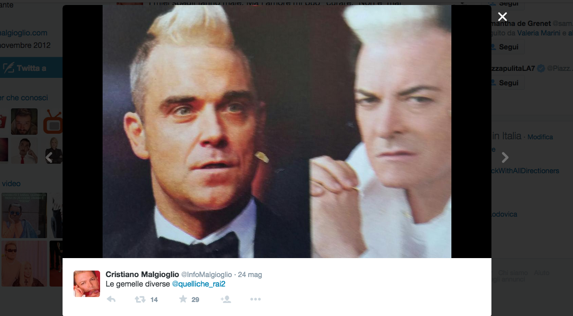 Cristiano Malgioglio: “Robbie Williams mi ha rubato il ciuffo” Cristiano Malgioglio: “Robbie Williams mi ha rubato il ciuffo”