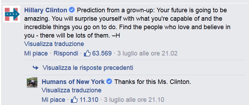 Hillary Clinton risponde a un ragazzino gay: “Avrai un futuro straordinario”