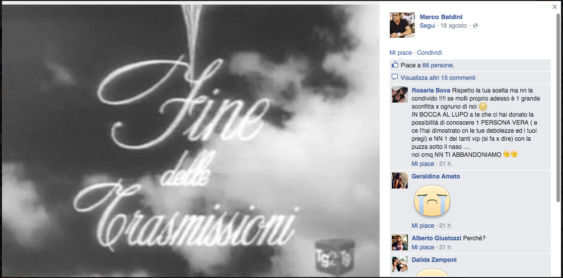 Marco Baldini: fine delle trasmissioni