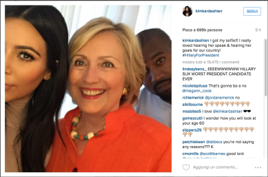 Kim Kardashian: selfie “democratico” con Hillary Clinton