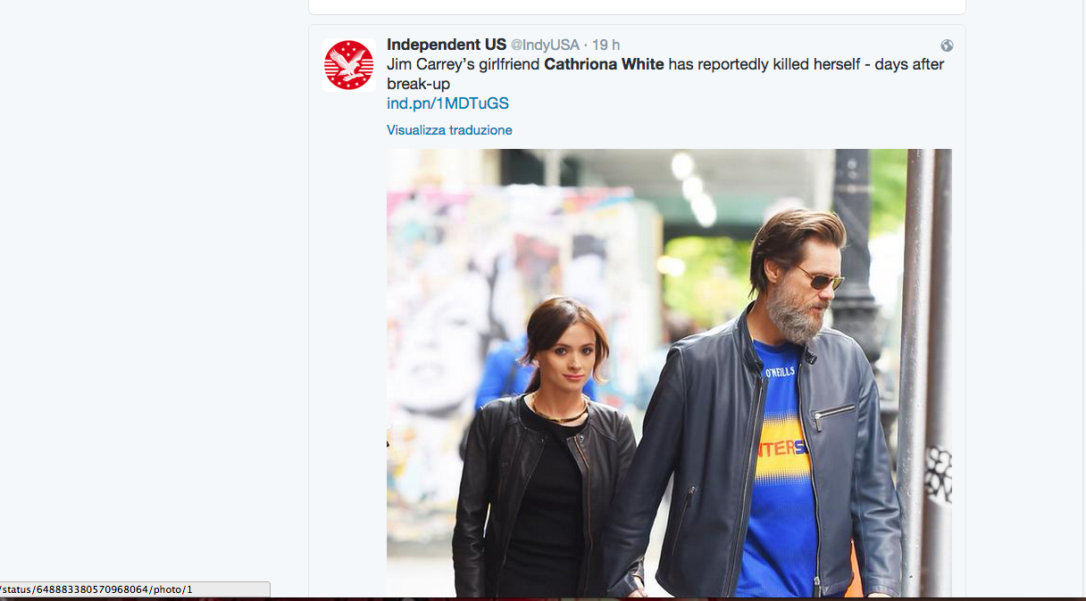 Suicida l’ex compagna di Jim Carrey