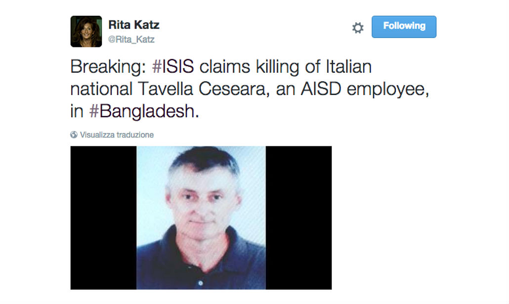 Cooperante italiano ucciso in Bangladesh dall’Isis