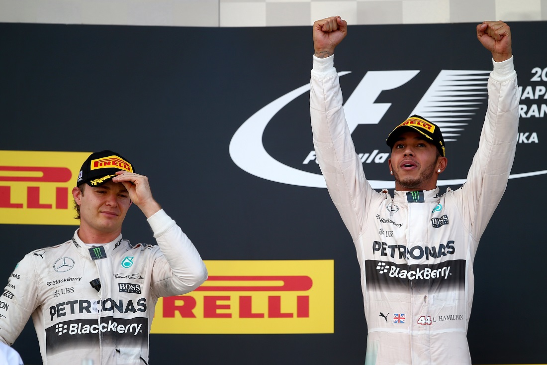 Gp Giappone: vince Hamilton su Rosberg. Ferrari terza con Vettel Gp Giappone: vince Hamilton su Rosberg. Ferrari terza con Vettel