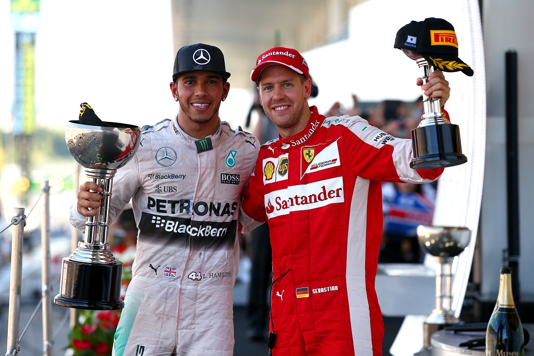 Gp Giappone: vince Hamilton su Rosberg. Ferrari terza con Vettel Gp Giappone: vince Hamilton su Rosberg. Ferrari terza con Vettel