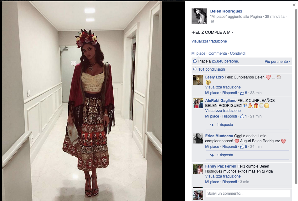 Belén come Frida: party gipsy per il compleanno della showgirl