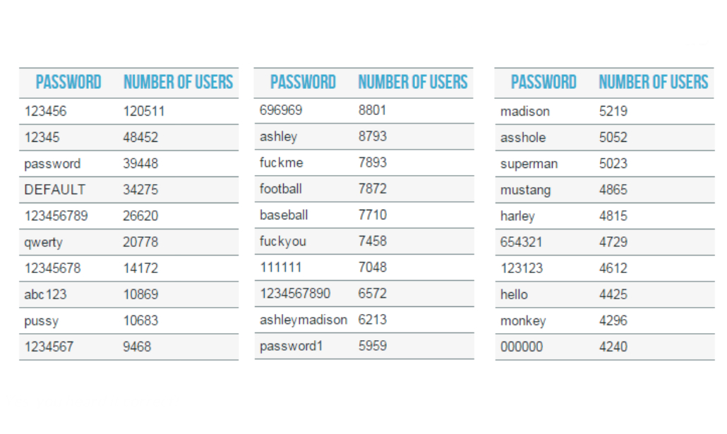 Ashley Madison, le 30 (stupide) password più usate