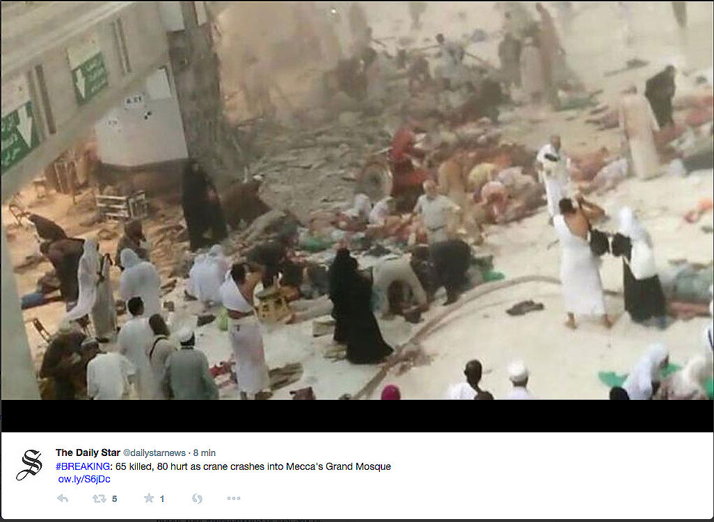 Mecca: una gru sulla Grande Moschea, decine di morti – Foto, Video