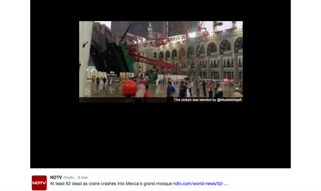 Mecca: una gru sulla Grande Moschea, decine di morti – Foto, Video