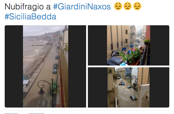 Sicilia, Giardini Naxos: bomba d’acqua e situazione critica – Foto e video
