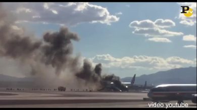 Aereo in fiamme all’aeroporto Las Vegas