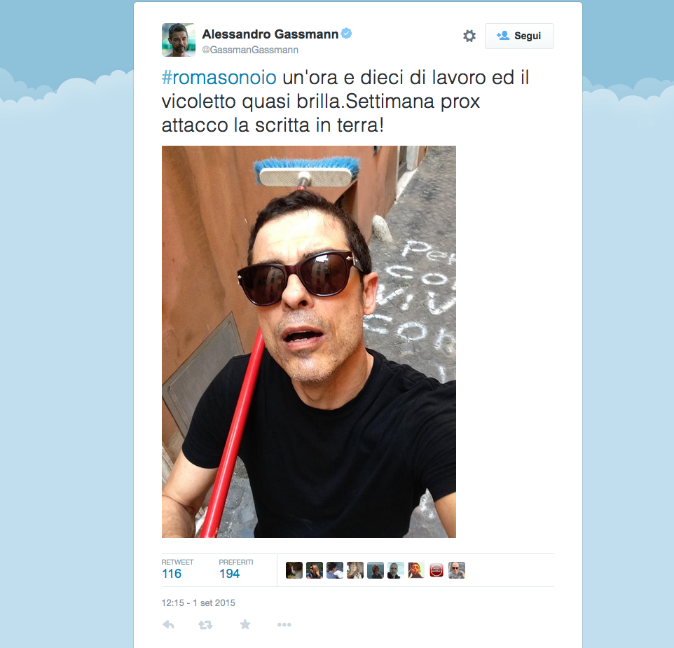 #romasonoio: Alessandro Gassmann ripulisce Roma #romasonoio: Alessandro Gassmann ripulisce Roma