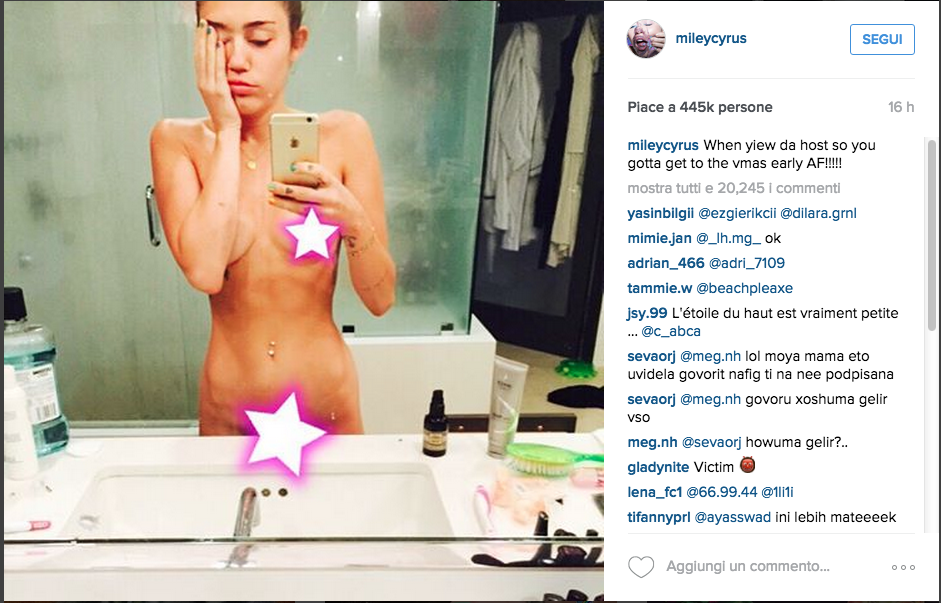 Miley Cyrus sempre più scandalosa su Instagram