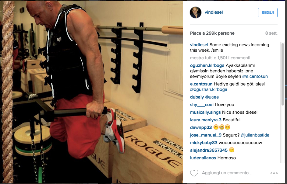 Vin Diesel: “Fuori forma a chi?” Vin Diesel: “Fuori forma a chi?”