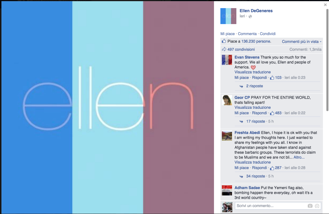 #PrayforParis, la solidarietà laica dello showbiz