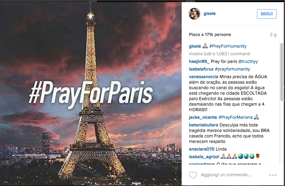 #PrayforParis, la solidarietà laica dello showbiz
