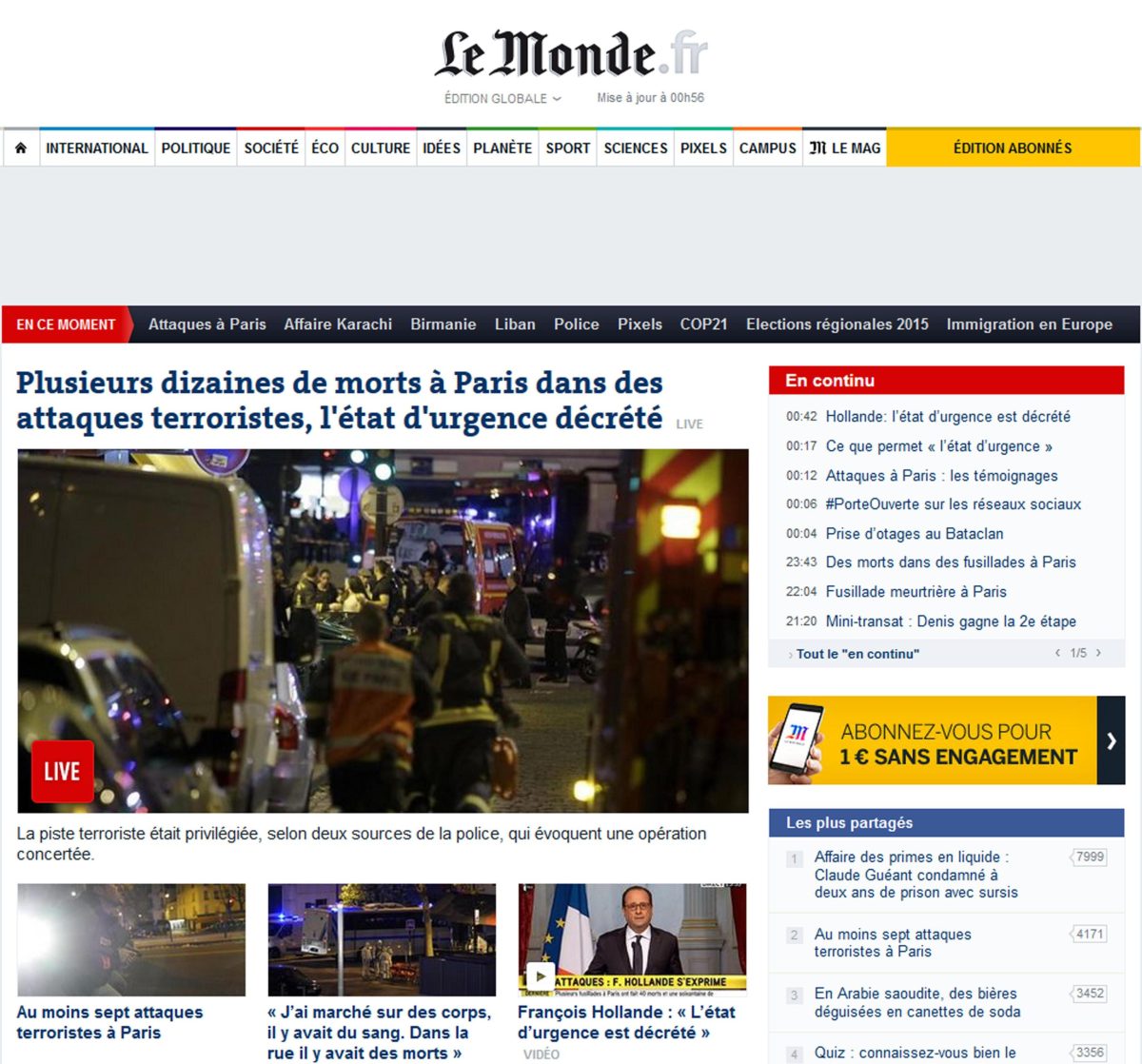 Galleria foto 'Parigi, 13 novembre 2015: le prime pagine dei media online' - foto 10