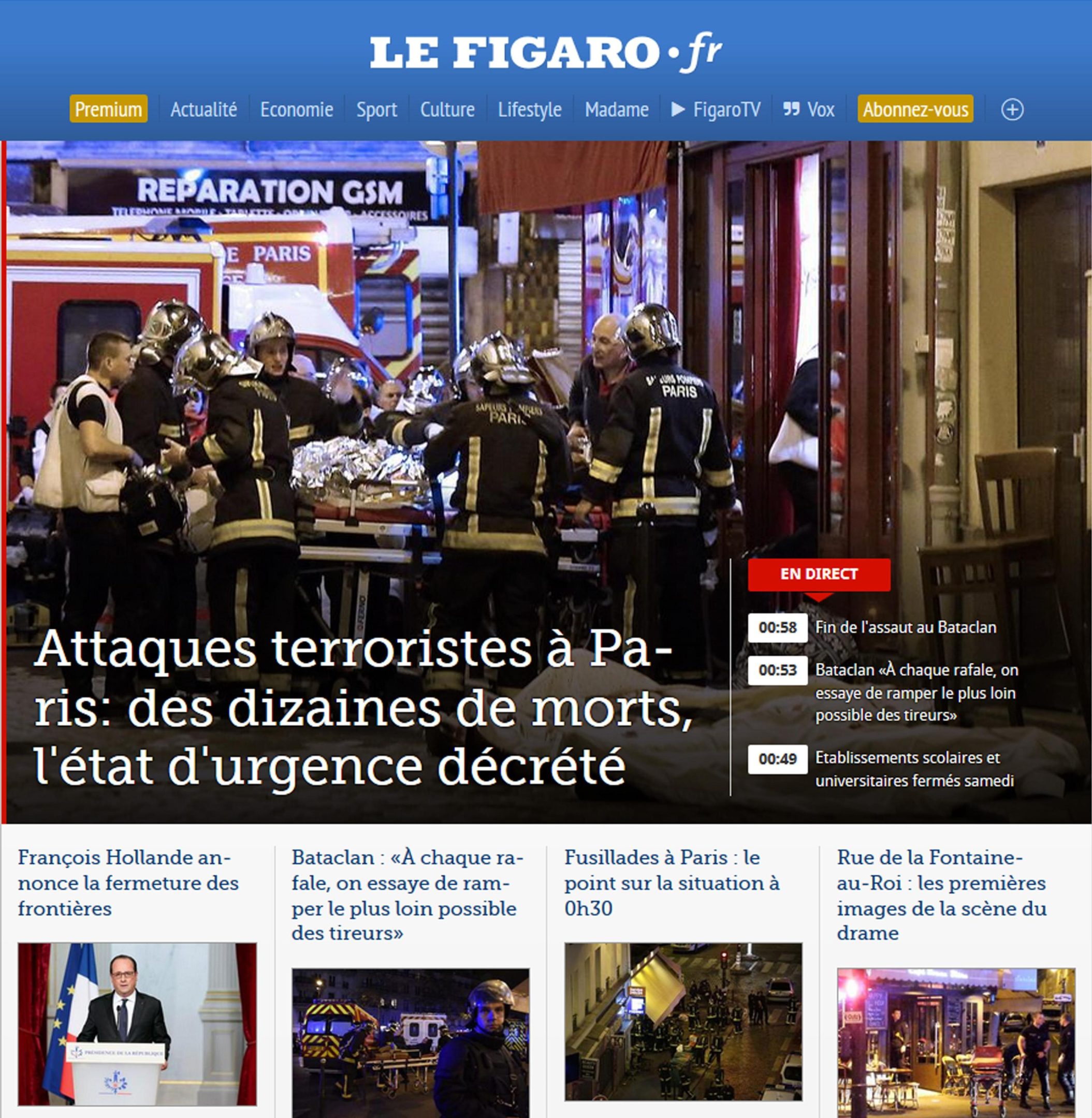 Parigi, 13 novembre 2015: le prime pagine dei media online