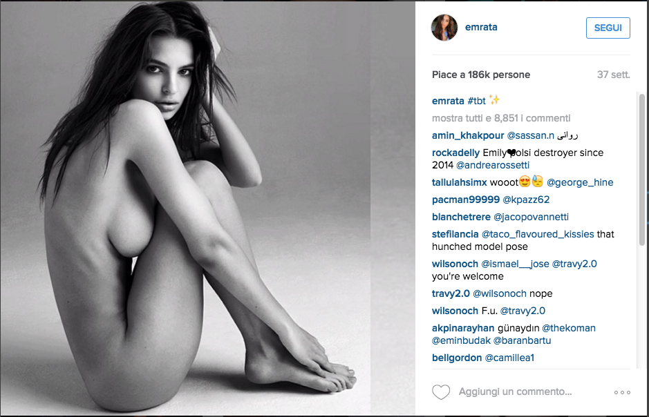 Emily Ratajkowski, nuda per sbaglio sui social
