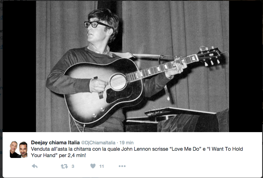 La chitarra scomparsa di John Lennon è stata battuta all’asta