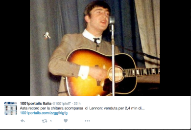 La chitarra scomparsa di John Lennon è stata battuta all’asta
