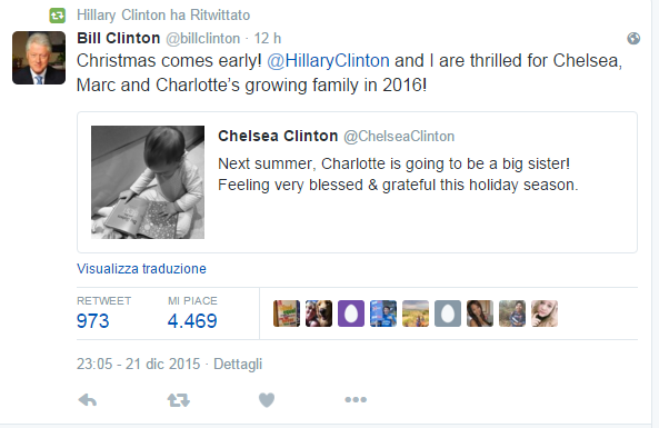 Hillary Clinton sarà nonna bis