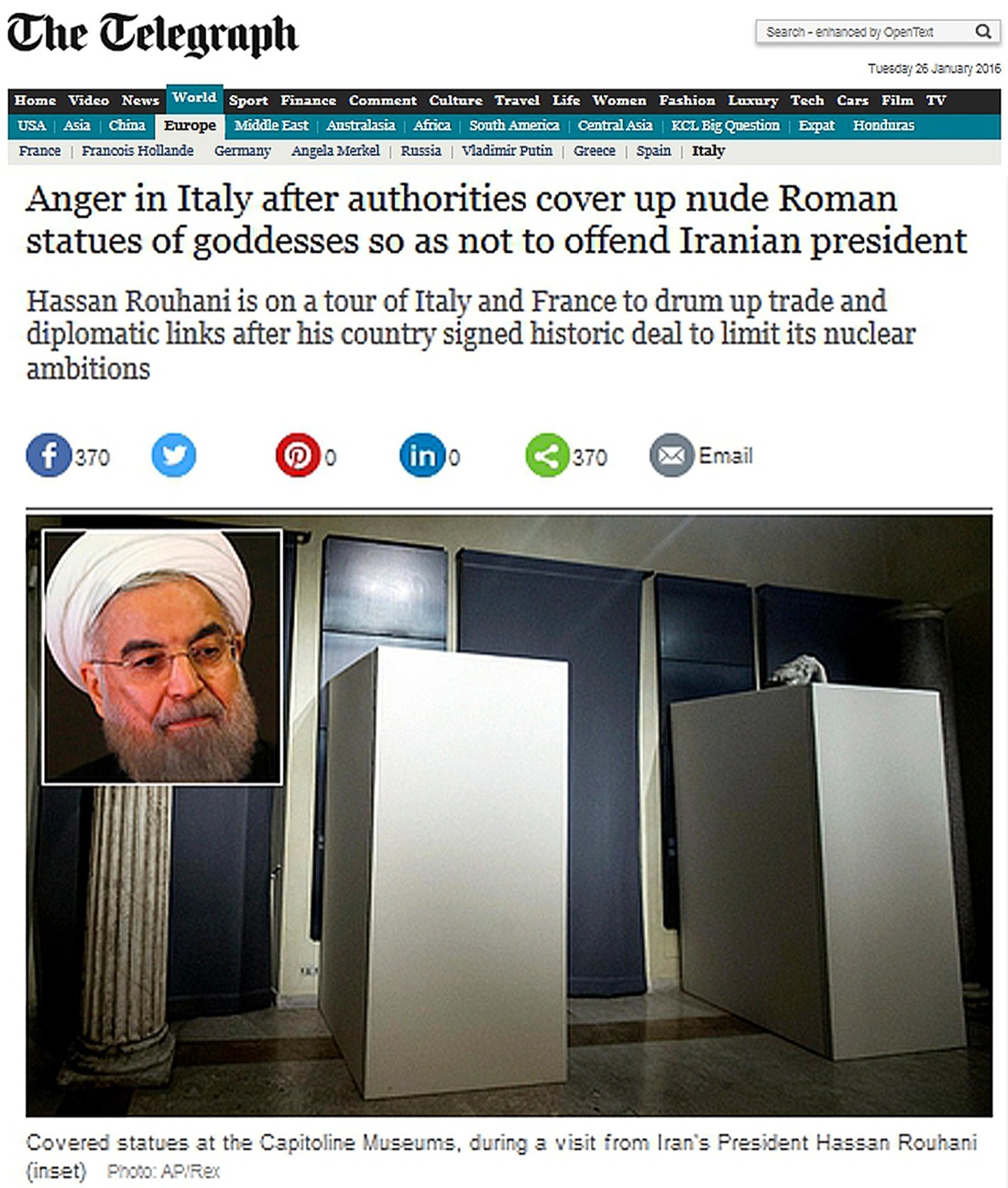 Statue coperte per Rohani, è caccia alla responsabile