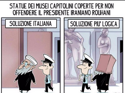 L’ironia social sulle #Statue coperte per la visita di Rohani