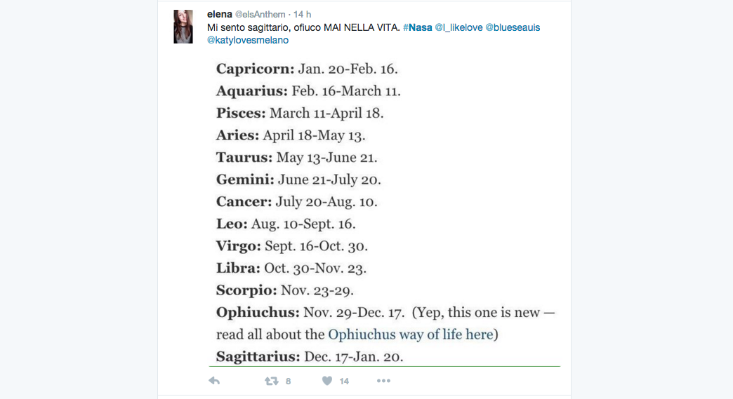 Il tredicesimo segno zodiacale della Nasa infuoca la Rete