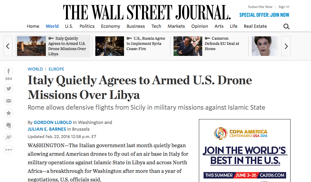 Guerra all’Isis: droni Usa partiranno da Sigonella