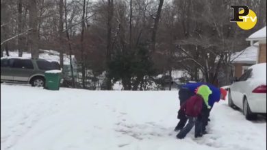 Papà lancia una Palla di Neve gigante contro il Figlio