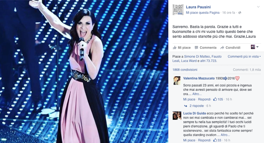 Sanremo 2016: boom sui social, Garko e Pausini i più menzionati